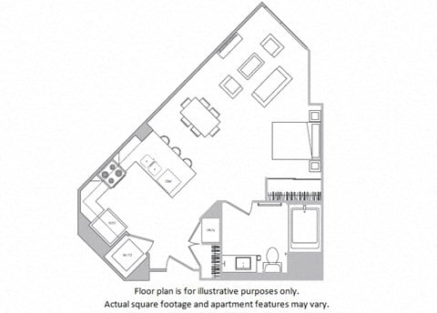Floor plan for studio, 1 bath, 562 sqft
